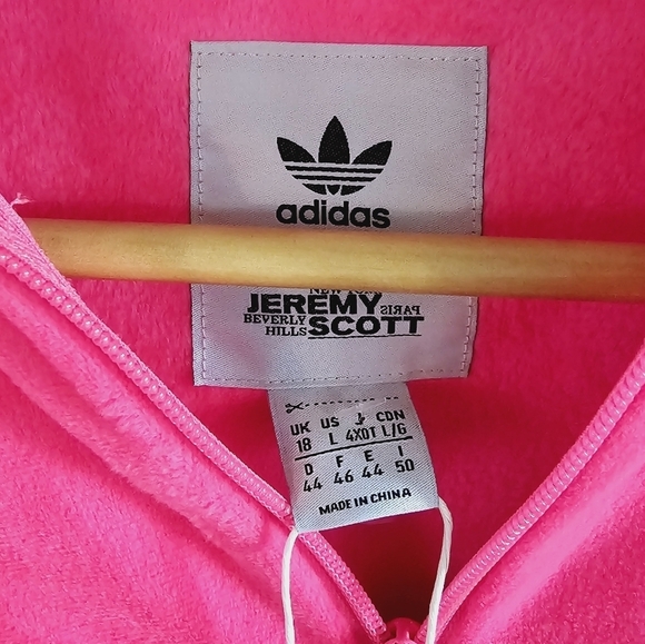 NWT Jeremy Scott Adidas Originals JS Track Crop Top Jacket Velour Solar Pink L - Picture 5 of 8